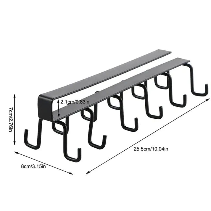 10-Hook Under Cabinet Mug Rack